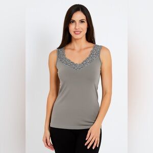 ADDITIONS by Chico’s Size Large gray tank top/camisole v neck with lace trim